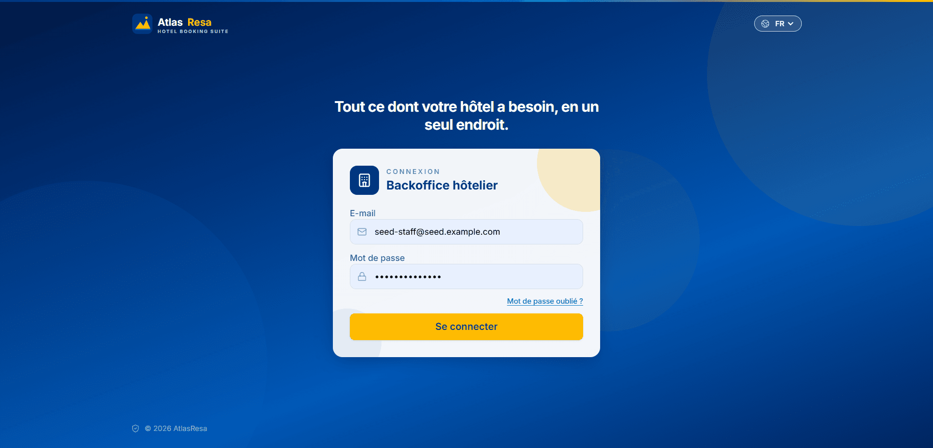 Écran de connexion AtlasResa